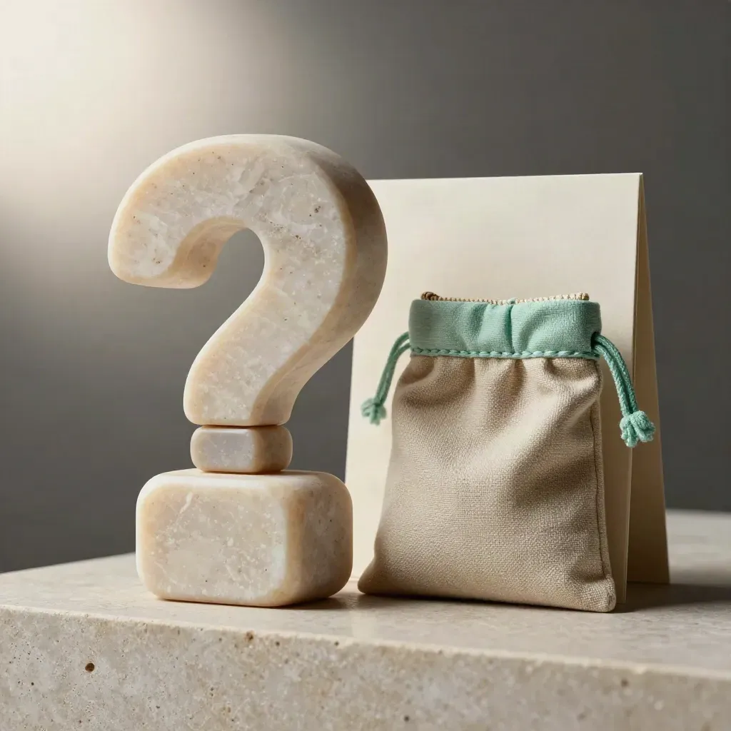 Coach leadbundel op stenen plint met drie vraagstenen en een mintgroen pouch